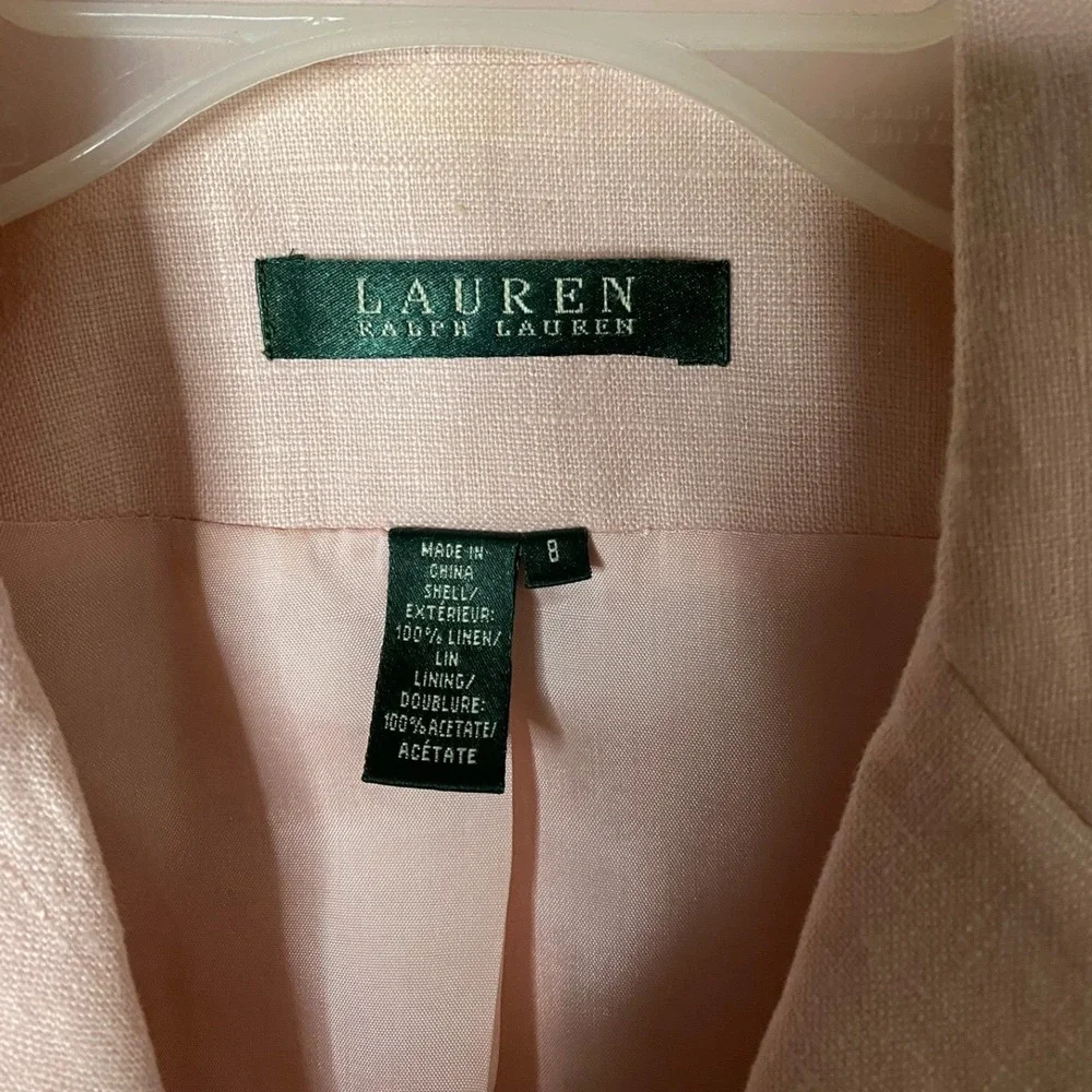 Lauren Ralph Lauren Womens Linen Blazer Pink 3-Button Lined Jacket Size 8 - Picture 3 of 4